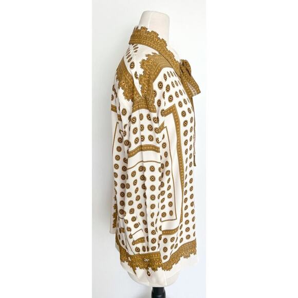Zimmermann Silk Viscose Tie Neck Blouse White Gold Print Size M - Picture 5 of 9